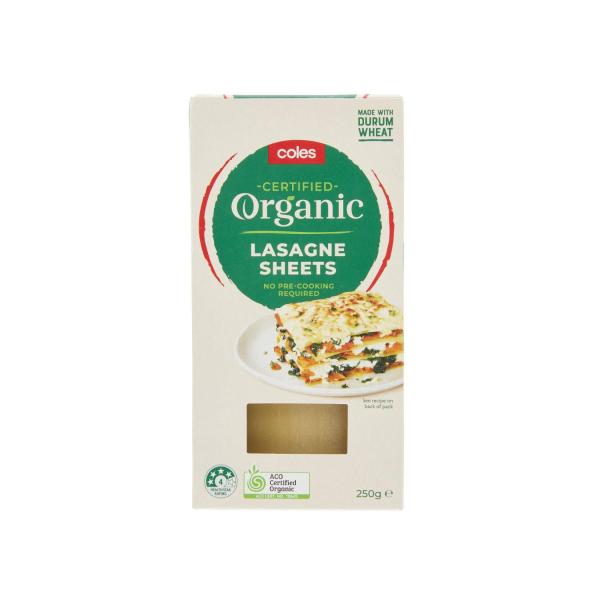 COLES ORGANIC:LASAGNE SHEETS:.:250 GRAM
