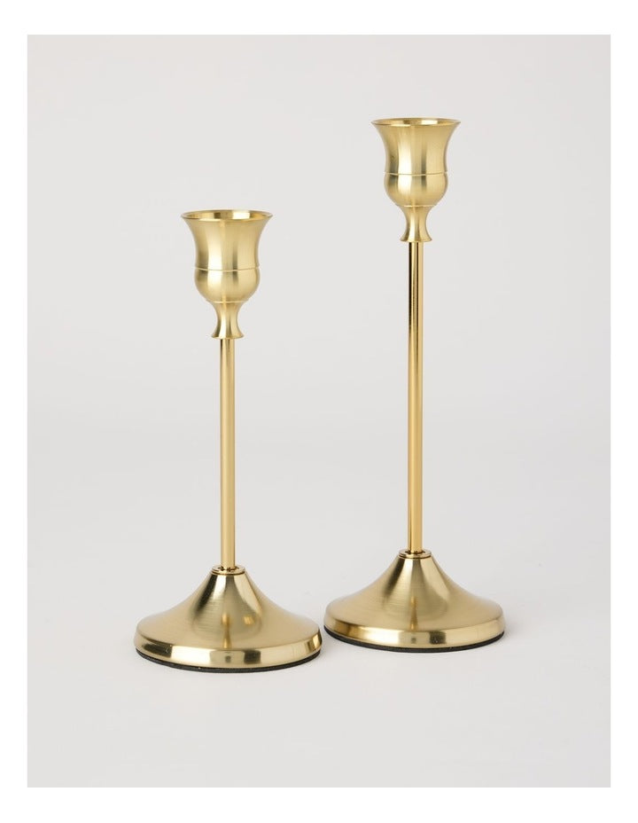 Set of 2 Candleholders in Gold: 19 and 16cm