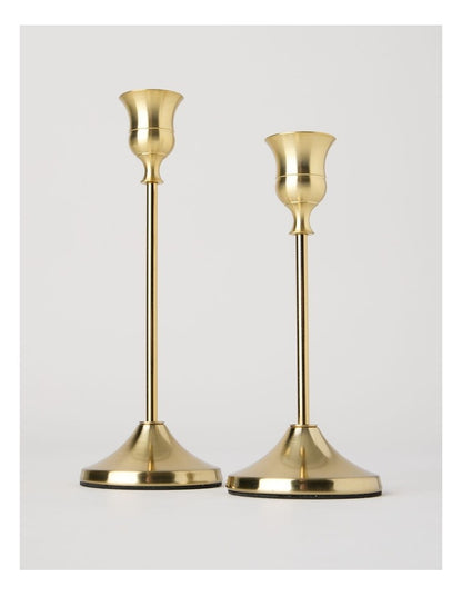 Set of 2 Candleholders in Gold: 19 and 16cm