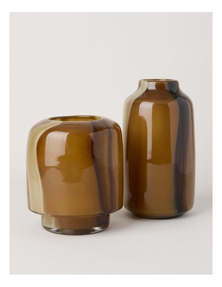 Hollis Glass Vase 19cm in Brown