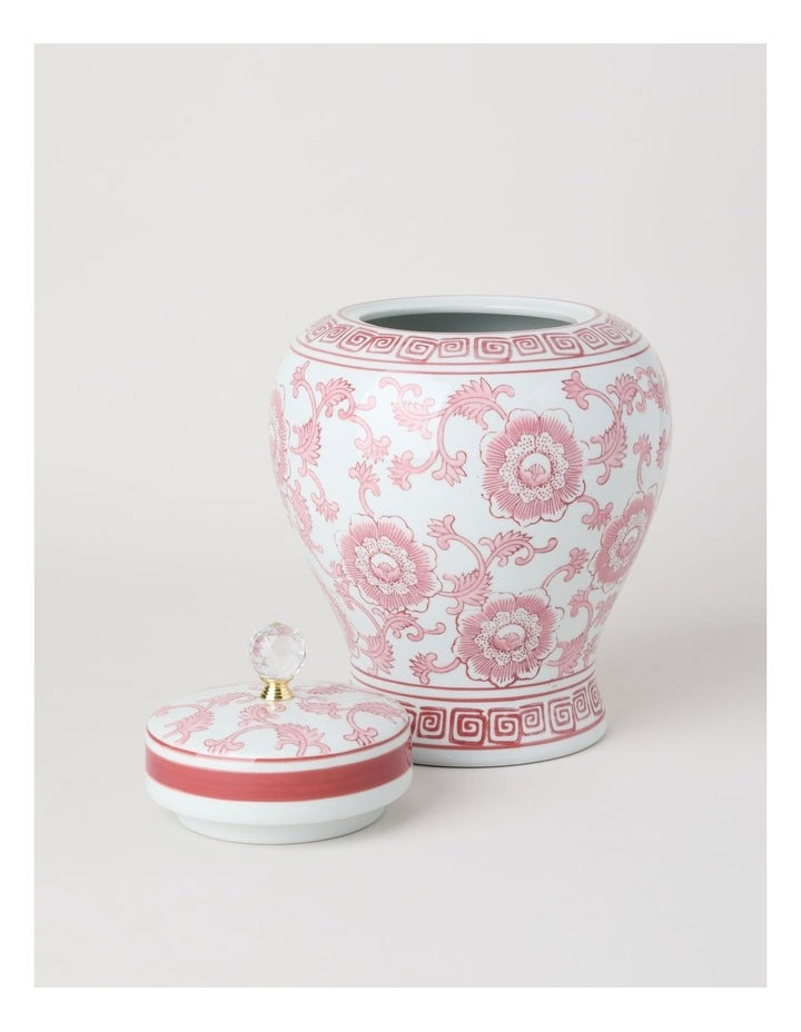 Hand-Painted Large Ginger Jar in Pink and White 22.5x32cm