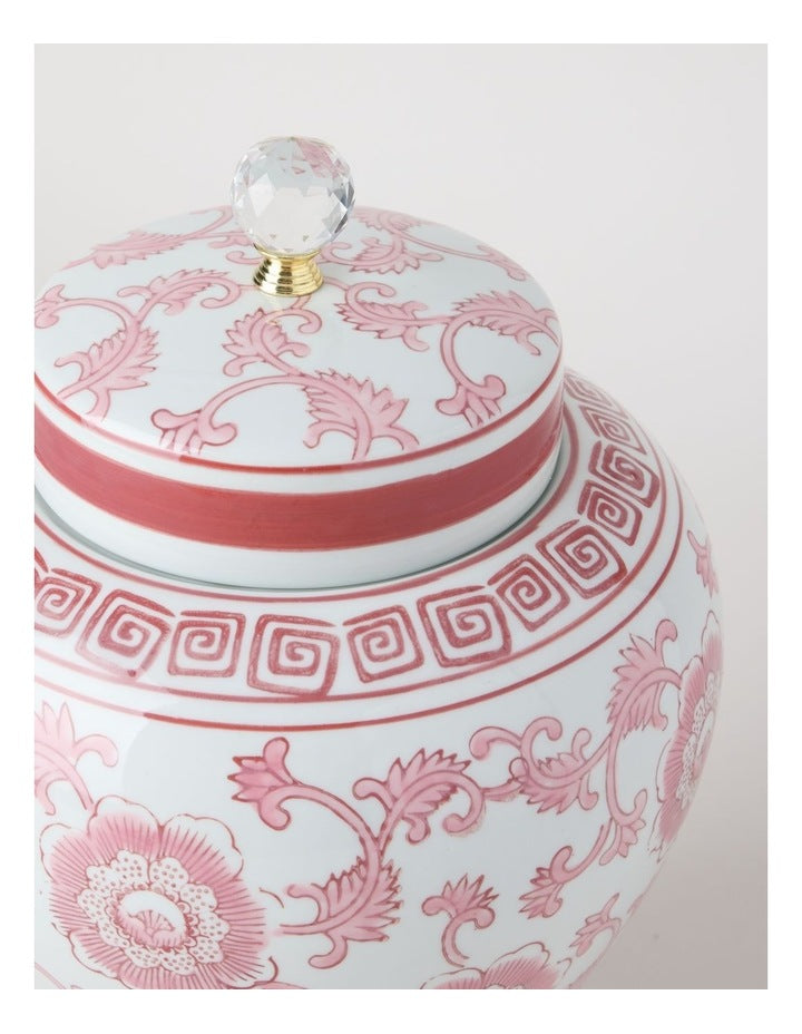 Hand-Painted Large Ginger Jar in Pink and White 22.5x32cm