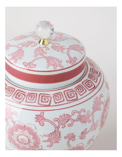 Hand-Painted Large Ginger Jar in Pink and White 22.5x32cm