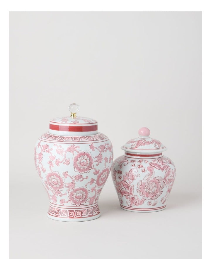 Hand-Painted Large Ginger Jar in Pink and White 22.5x32cm
