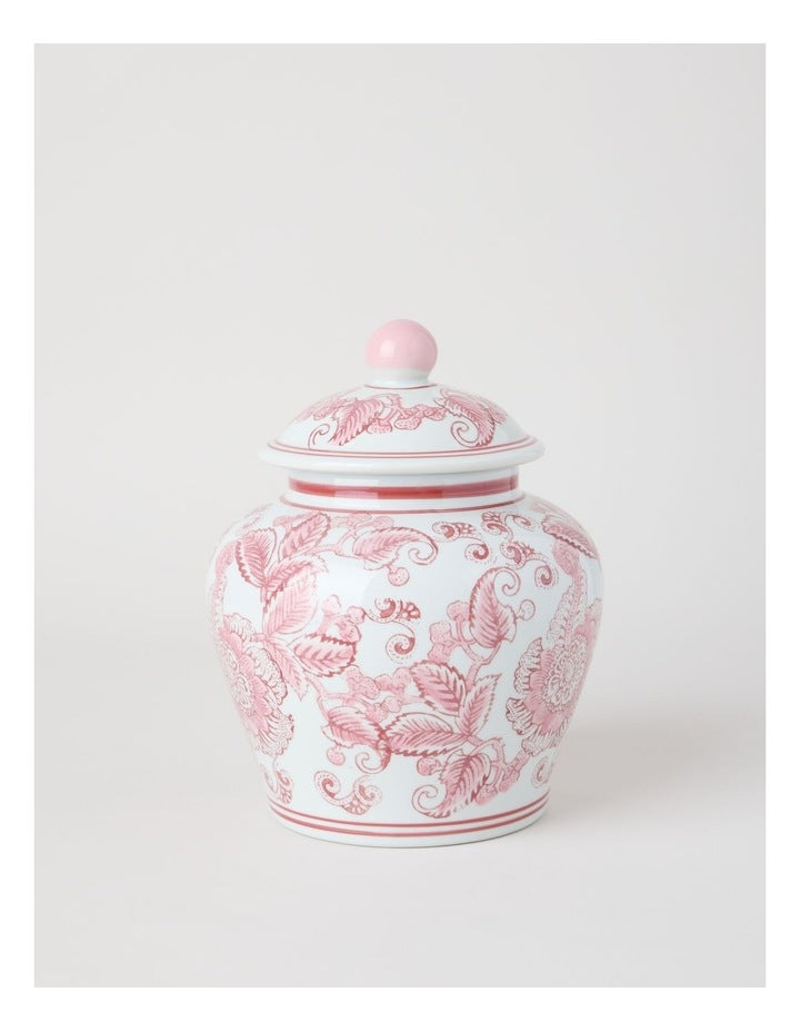 Hand-Painted Round Ginger Jar in Pink and White 19.8x24cm