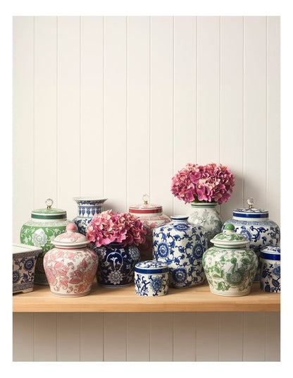 Hand-Painted Round Ginger Jar in Pink and White 19.8x24cm