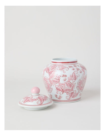 Hand-Painted Round Ginger Jar in Pink and White 19.8x24cm