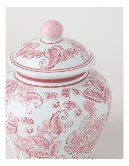 Hand-Painted Round Ginger Jar in Pink and White 19.8x24cm