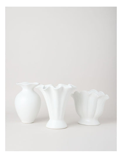 Posey Fan Ceramic Vase 25cm in White