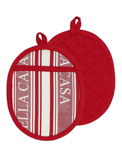 Bella Casa Red 2pk Oval Potholder
