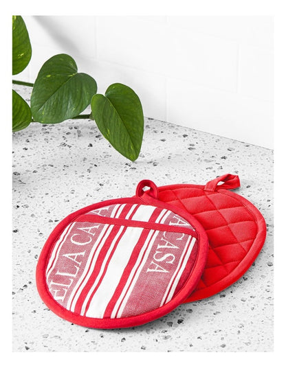 Bella Casa Red 2pk Oval Potholder