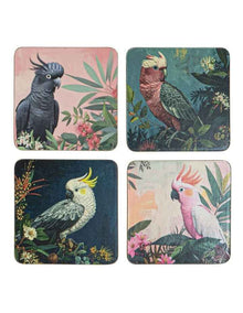 Hardboard Aus Cockatoos Square 4pk Coaster