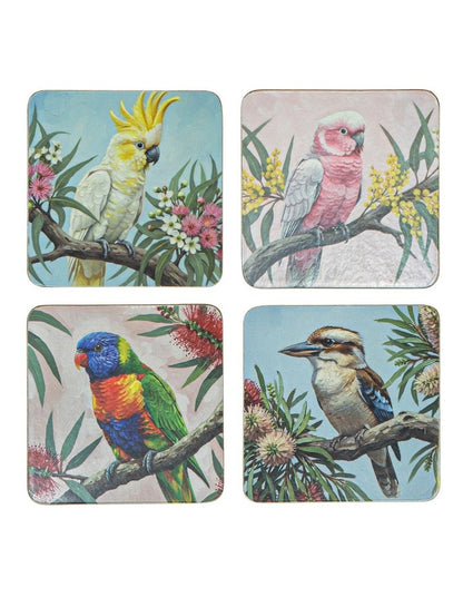 Hardboard Feathered Friends Square 4pk Coaster