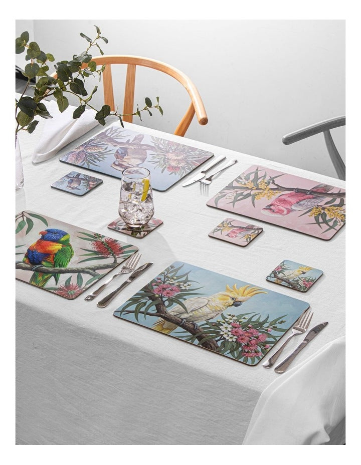 Hardboard Feathered Friends Square 4pk Coaster