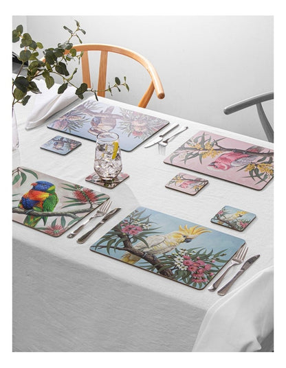 Hardboard Feathered Friends Square 4pk Coaster