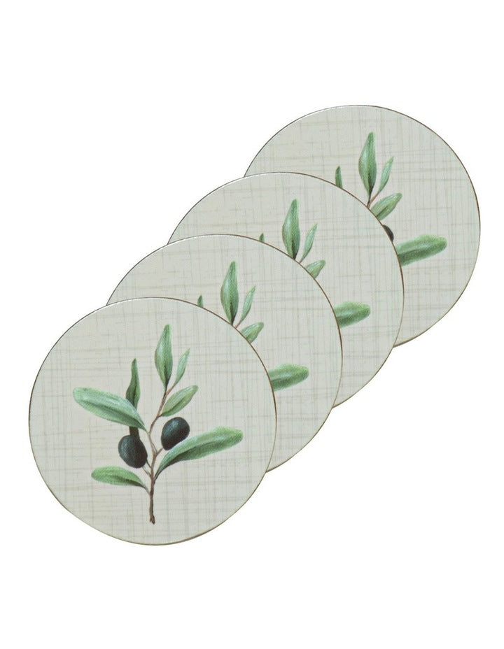 Hardboard Olive Garland Round 4pk Coaster