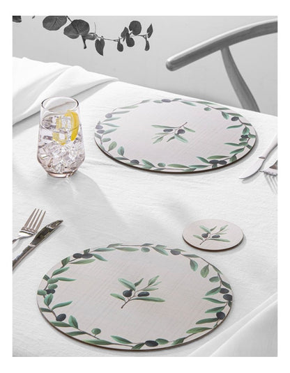 Hardboard Olive Garland Round 4pk Coaster