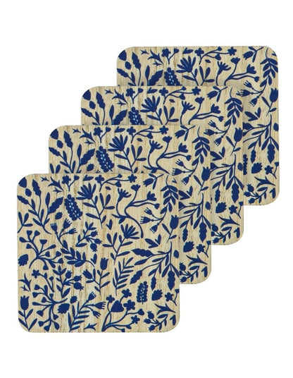 Veneer Foliage 4pk Coaster Blue