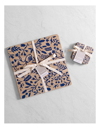 Veneer Foliage 4pk Coaster Blue