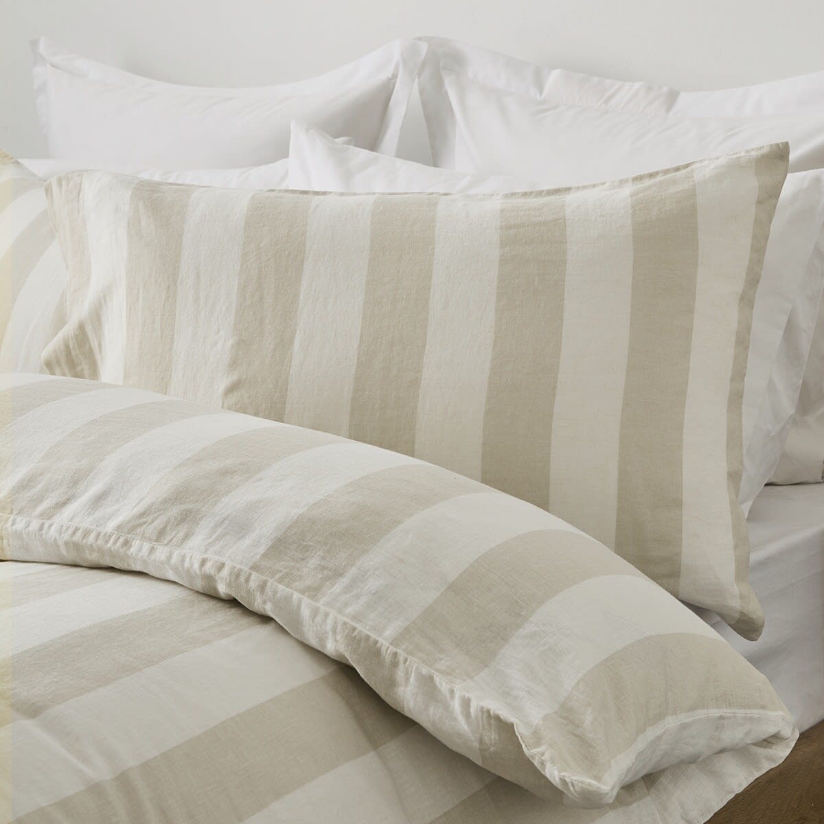 Stripe Linen Cotton Quilt Cover Set - Queen Bed, Natural
