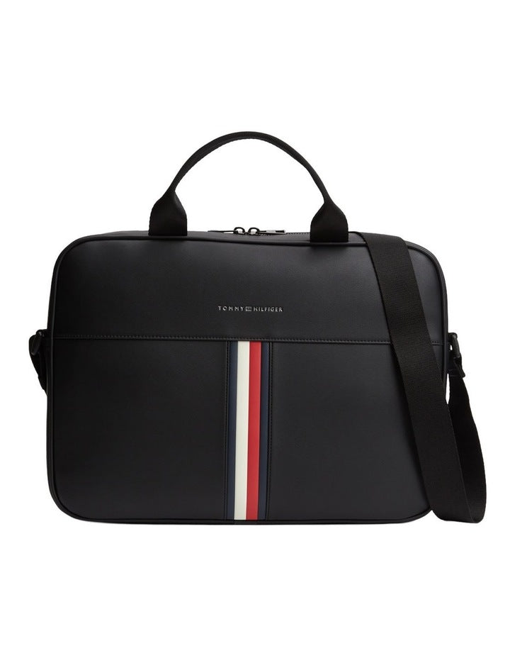 Signature Tape Crossbody Laptop Bag in Black