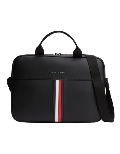 Signature Tape Crossbody Laptop Bag in Black