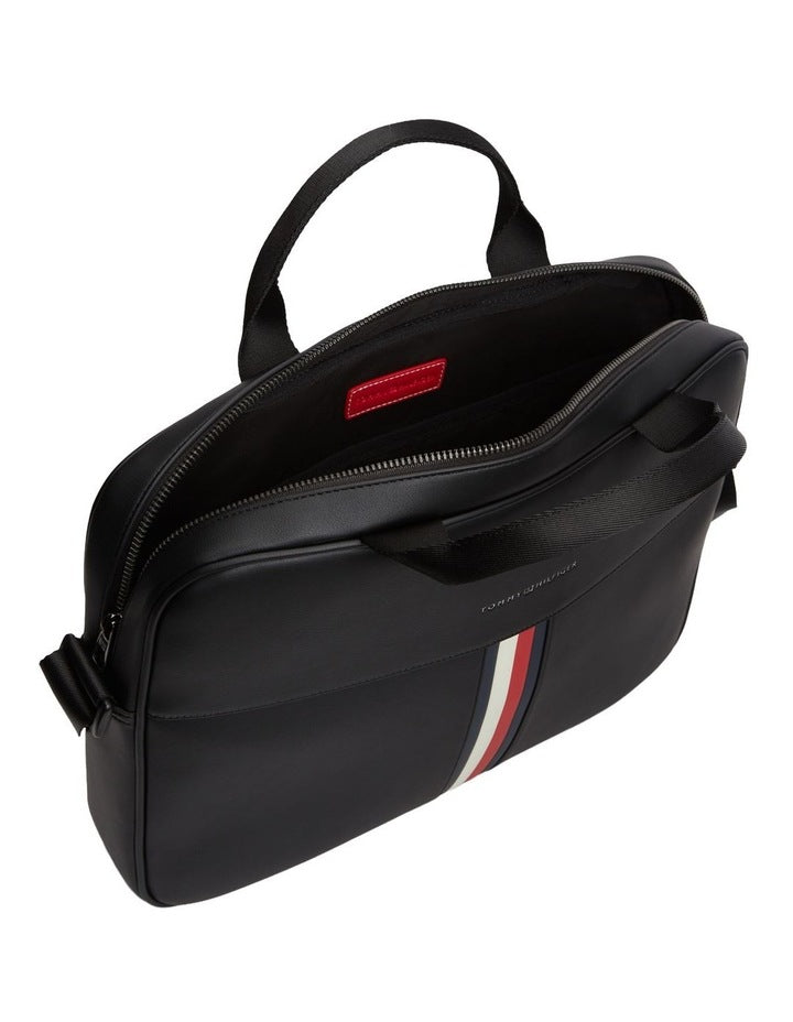 Signature Tape Crossbody Laptop Bag in Black