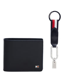 Leather Credit Card Wallet And Key Fob Gift Set in Navy