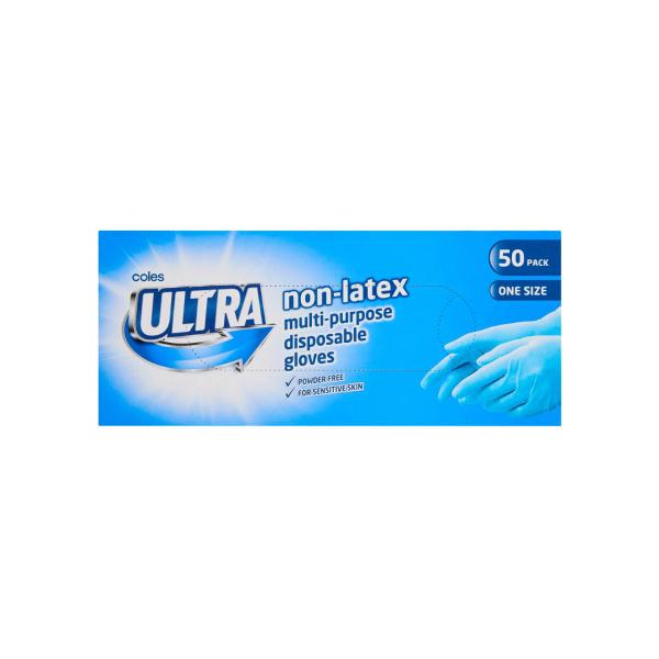 COLES ULTRA LATEX FREE DISPOSABLE GLOVES MEDIUM 50 PACK