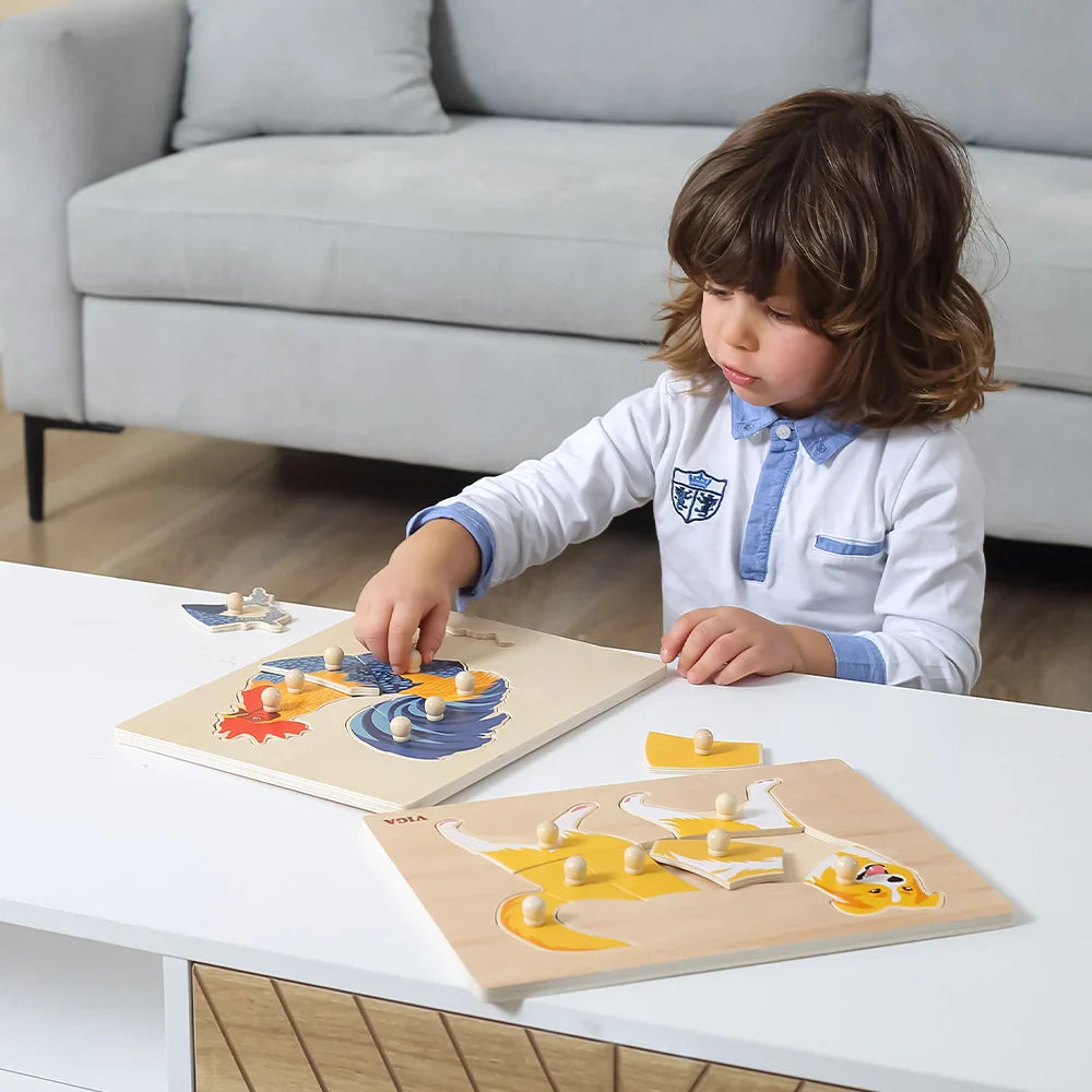 Viga Toys Montessori Wooden Rooster Knob Puzzle 8pcs Developmental Toys Baby Toys 18m+