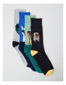4 Pack Animal Crew Socks