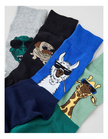 4 Pack Animal Crew Socks