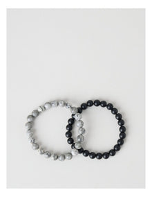 Semi Precious Bracelet 2 Pack in Black and Grey