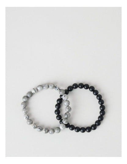 Semi Precious Bracelet 2 Pack in Black and Grey