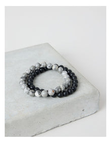 Semi Precious Bracelet 2 Pack in Black and Grey