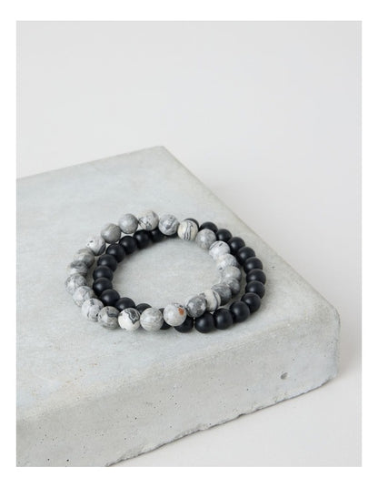 Semi Precious Bracelet 2 Pack in Black and Grey