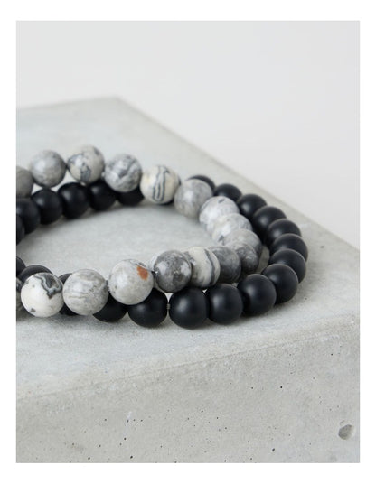 Semi Precious Bracelet 2 Pack in Black and Grey
