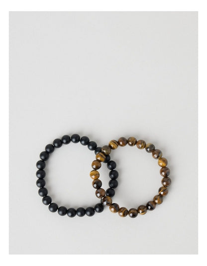 Semi Precious Bracelet 2 Pack in Brown and Black