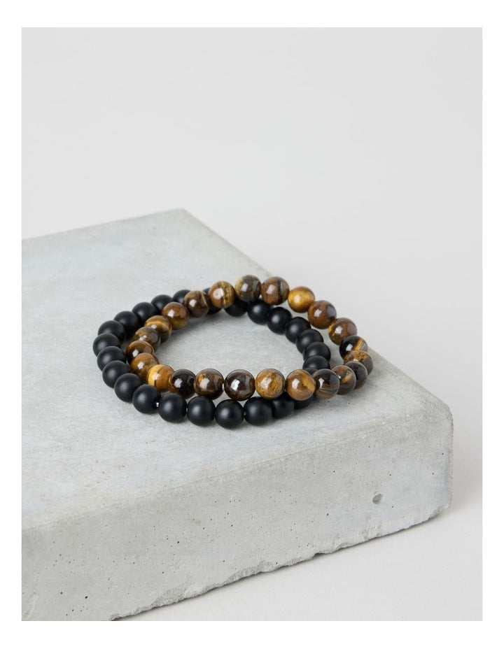 Semi Precious Bracelet 2 Pack in Brown and Black