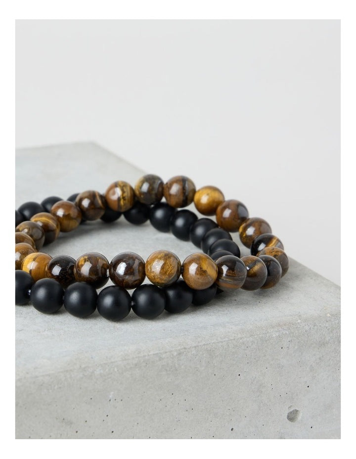 Semi Precious Bracelet 2 Pack in Brown and Black