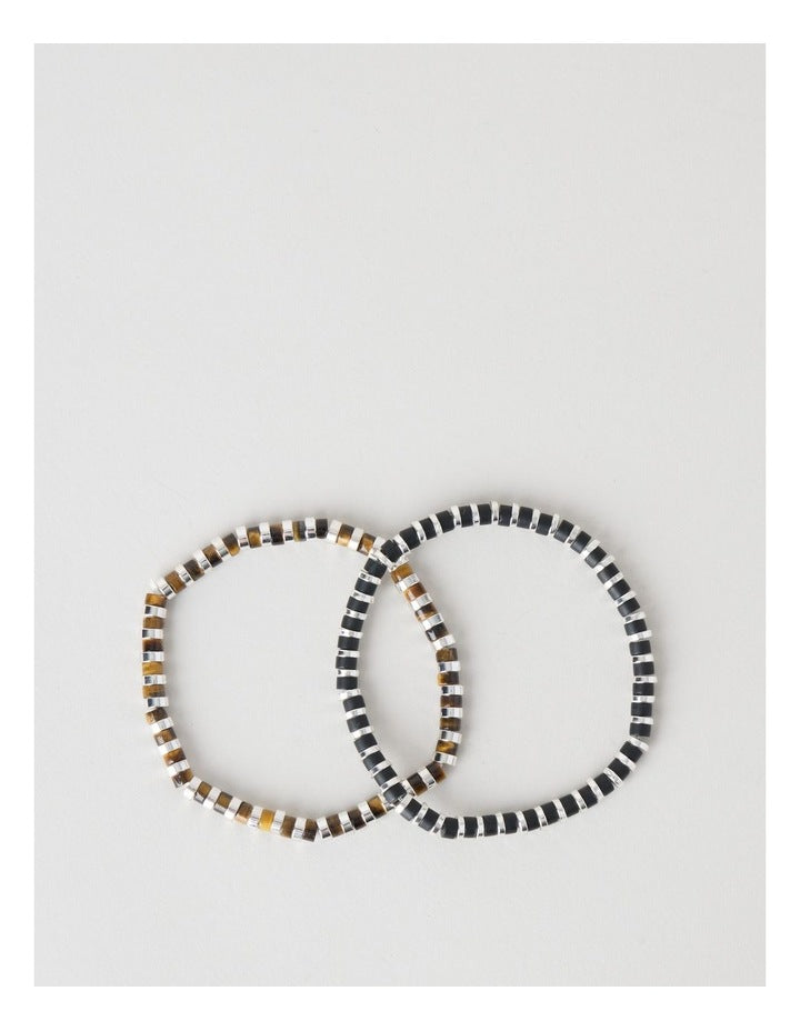 Semi Precious Bead Bracelet 2 Pack in Multi