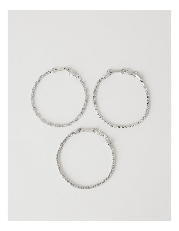 Sterling Silver Chain Bracelet 3 Pack