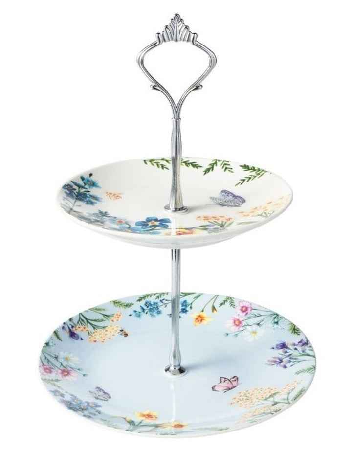 Fluttering Meadow 2 Tiered Cake Stand 15&19cm Gift Boxed