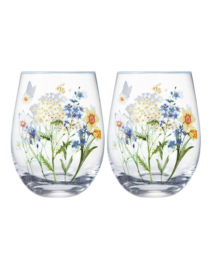 Fluttering Meadow Stemless Wine Glass 550ML Set of 2 Gift Boxed