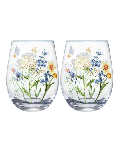 Fluttering Meadow Stemless Wine Glass 550ML Set of 2 Gift Boxed