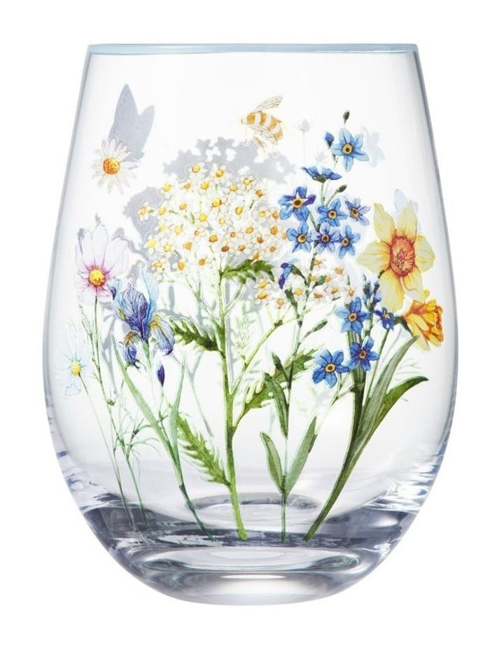 Fluttering Meadow Stemless Wine Glass 550ML Set of 2 Gift Boxed