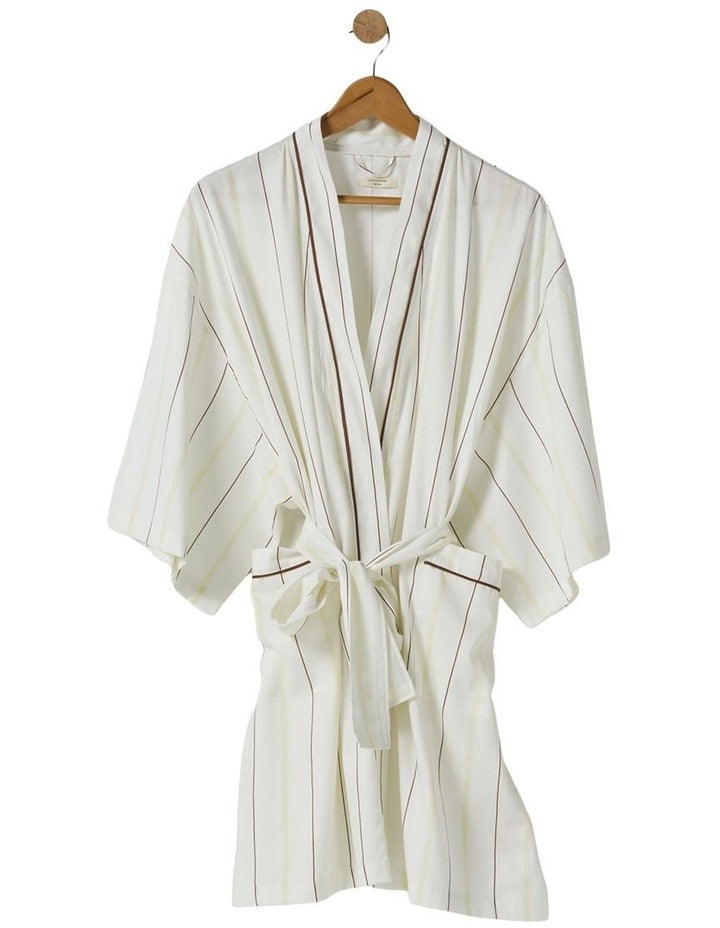 Monday Stripe Cotton Sateen Short Robe In White