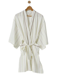 Monday Stripe Cotton Sateen Short Robe In White