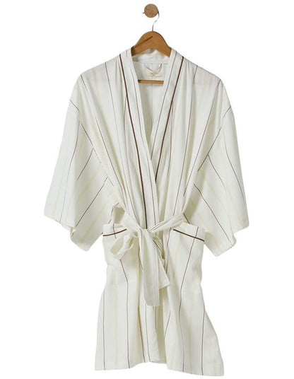 Monday Stripe Cotton Sateen Short Robe In White