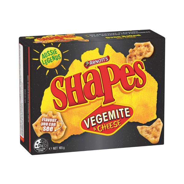 ARNOTT'S SHAPES VEGEMITE & CHEESE CRACKER BISCUITS 165G